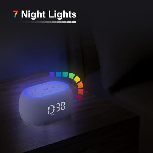 ANJANK White Noise Sound Machine Alarm Clock with Hi-Fi Bluetooth Speaker, 21 Soothing Sounds/7 Night Lights, 0-100% Dimmer/Sleep Timer/Volume Control, Soother for Adults Kids Sleeping, Bedroom, White - Image 7