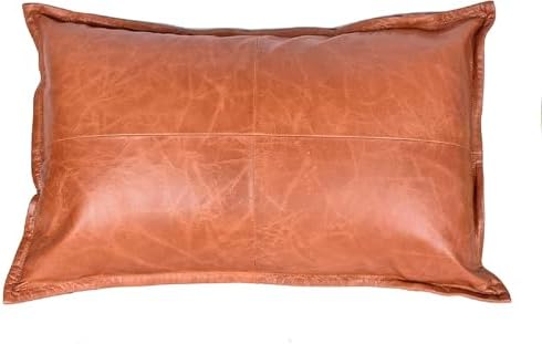 LL LEATHER LOVERS 100% Lambskin Leather Pillow Cover - Sofa Cushion Case - Decorative Throw Covers for Living Room & Bedroom - 10X18 Inch, Mango Box Tan Antique Pack of 1 - Image 2