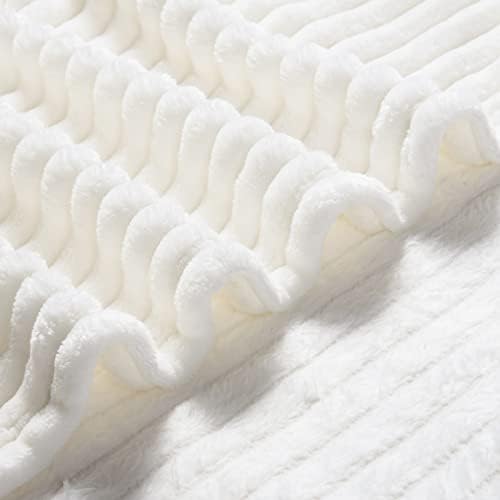 Bnuitland Fleece Throw Blanket for Couch, 300GSM Soft Warm Cozy Fluffy White Throw for Adults & Kids, Stripe Pattern 50"x60", All Season Sofa Bed Blanket for Home Decor - Image 7