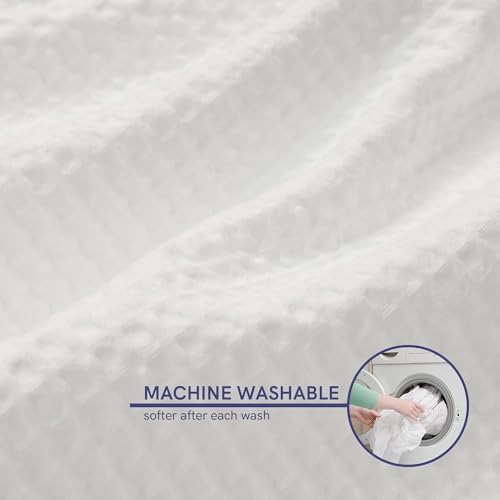 YnM Cotton Waffle Weave 3-Side Zipper Duvet Cover for Weighted Blankets | Easy on, Easy Off Coconut White, 48"x72" - Image 6