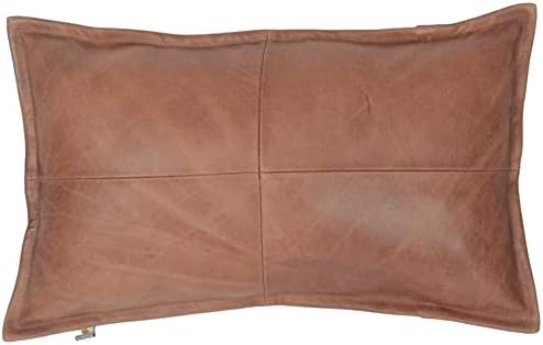 LL LEATHER LOVERS 100% Lambskin Leather Pillow Cover - Sofa Cushion Case - Decorative Throw Covers for Living Room & Bedroom, Dark Tan Box Pack of 1-14X22 Inch by LLLEATHERLOVERS