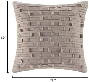 INK+IVY Kerala Mid Century Modern Cotton Square Decorative Pillow Sofa Cushion Lumbar, Back Support, 20"x20", Chambray Jacquard Taupe - Image 7