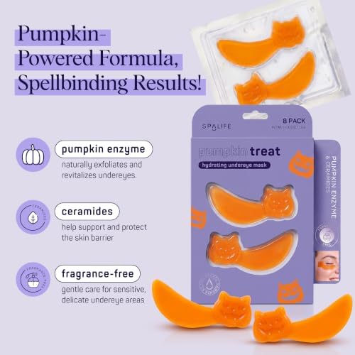 SpaLife Pumpkin Korean Under Eye Patches | Halloween Boo Basket Ideas | Hydrogel Eye Patch for Dark Circles | Halloween Gifts for Girlfriend | Pack of 6 Pairs (6 Undereye Treatments) - Image 4