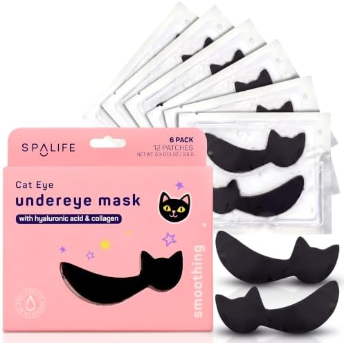 SpaLife Cat Smoothing Korean Eye Patches | Halloween Gifts For Girlfriend | Eye Patches for Puffy Eyes and Dark Circles | Gothic Cat Gifts & Adult Boo Basket Stuffers for Women | Pack of 6 Pairs by SpaLife
