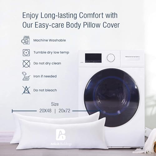 Body Pillow Cover with Zipper Closure 100% Egyptian Cotton 500 Thread Count Pack of 1 Long Body Pillowcase for Adult Size (20x48 Inch, White) - Image 6
