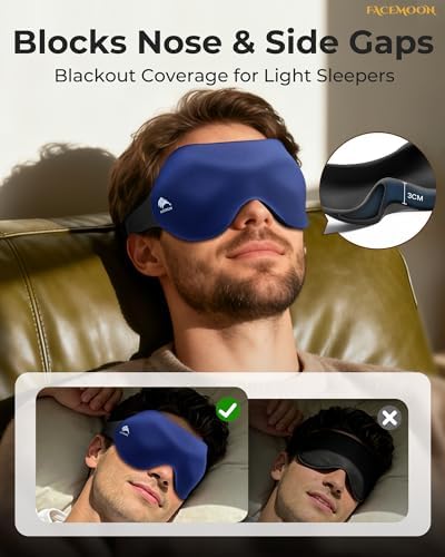 Airplane Travel Essentials Blackout: 3D Contoured Eye Masks for Sleep -Zero Pressure Sleep Mask for Women Men Lash Extensions Friendly - Perfect for Night Shift Nurse College Dorm Road Trip(Blue) - Image 2