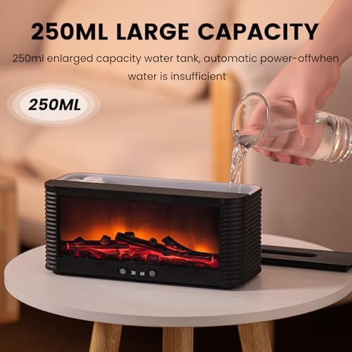 Flame Essential Oil Diffuser, 250ml, 9-Color Fireplace Light, Black - Image 6
