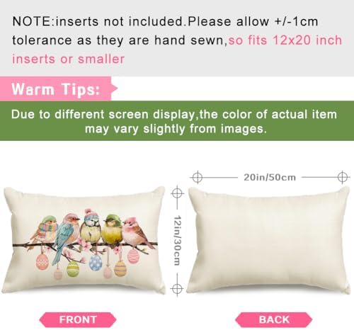 RABUSOFA Easter Pillow Covers 12x20 inch Easter Decorations for Home Pink Birds Colorful Eggs Lumbar Throw Pillows for Bedroom Sofa Holiday Festivals Decor - Image 7