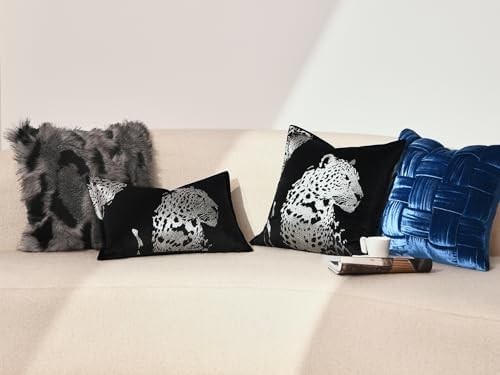 Velvet Lumbar Pillow Covers 12x20'' inches, Handmade Embroidered Cheetah Face Throw Pillow Case, Luxury Soft Decorative Cushion Cover for Sofa Bed Couch Living Room(Silver) - Image 6