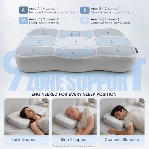 Cervical Pillow for Neck Pain Relief, Medium Loft Countor Memory Foam Pillow for Small Frames Mixed Side Back Stomach Sleepers, with Neck Support, Washable Cover, CertiPUR-US & Oeko-TEX, Standard Size - Image 6