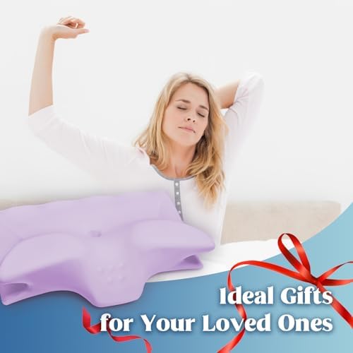 Cooling Contour Memory Foam Pillows Support Odorless Ergonomic Neck Pillow Adjustable Orthopedic Bed Pillow for Side Back Stomach Sleeper Cervical Pillow for Neck Pain Relief,with Pillowcase,Purple - Image 7