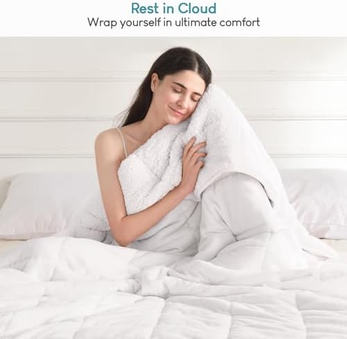 Cottonblue Sherpa Fleece Weighted Blanket 15 lbs for Adult, Sherpa Flannel Cozy Plush Bed Blankets, Fuzzy Sherpa Flannel Blanket Full Size, Minky Soft Blanket for Sofa Bed,48 x 72 inches,Snow White - Image 6