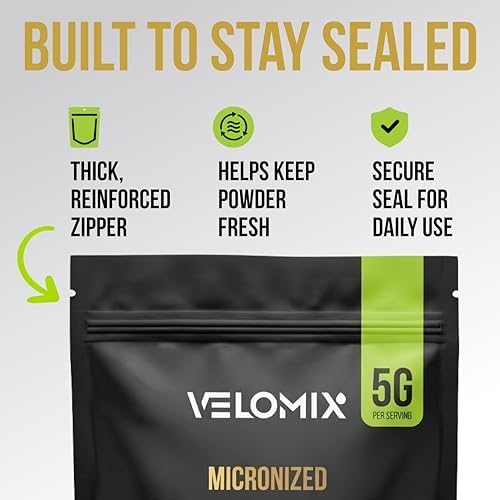VELOMIX Micronized Creatine Monohydrate Powder - 100% Pure Creatine Powder Unflavored and Easy to Mix | Supports Muscle Growth, Recovery, and Strength | 5000mg Per Serv (5g) - 60 Servings - Image 7