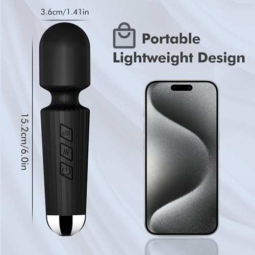 Portable Quiet Vibrating Mini Massager for Women & Men, Personal Handheld Electric Massager for Back Neck Shoulder Muscle Pain Relief & Relaxation, 20 Modes 8 Speeds (Black) - Image 6