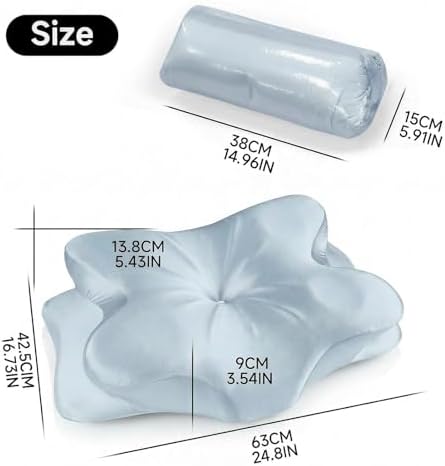 Cervical Neck Pillow for for Neck Support,Ergonomic Memory Foam Contour Pillow with Wrinkle-Resistant Silky Satin Fabric Cover,Orthopedic Bed Pillow for Side,Back,Stomach Sleepers,Blue - Image 2