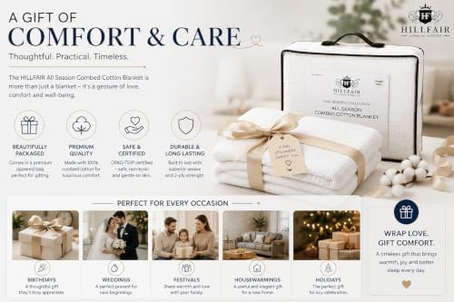 HILLFAIR 100% Combed Cotton Blanket– Queen Bed Blanket– Soft Cozy Warm Multipurpose Throws for Luxury Home Decor– 90 x 90 inch Queen Size Cotton Blankets for Beds- Bed Blankets for All Season- Ivory - Image 7