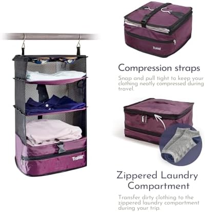 Grand Fusion Stow-N-Go Hanging Travel Shelves, Packing Organizer for Luggage. Carry on Closet for Suitcase. Expandable Packing Cube. Travel Essentials. (Burgundy - L, L = (L) 11.8" x (W) 11.8") - Image 6