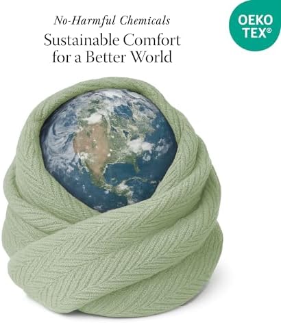 Threadmill Luxury 100% Cotton Queen Herringbone Blanket, Sage Green - Image 6