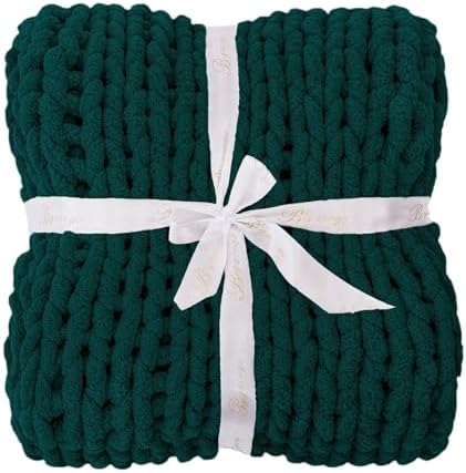 Bigacogo Chunky Knit Throw Blanket for Couch, 40x40 inches, Dark Green - Image 7