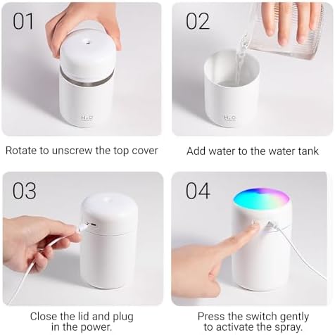 Portable Colorful Cool Mini Humidifier, USB Personal Desktop Humidifier,. Perfect for Bedroom, Office & Car(300ml, White) - Image 6