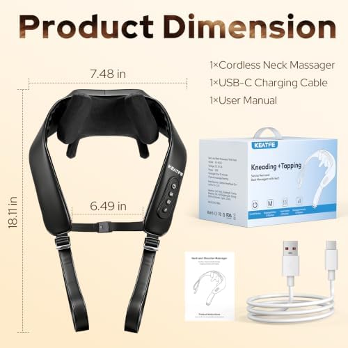 Shiatsu Neck and Shoulder Massager with Heat, Kneading and Tapping Modes, 3 Speeds, Hands-Free Strap, Portable, Black - Image 4