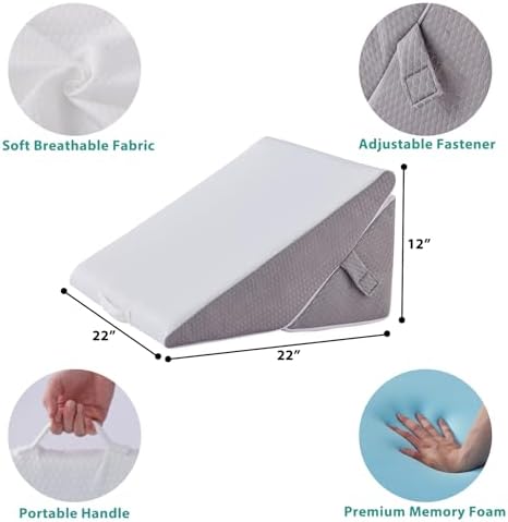 Bedluxe Wedge Pillow for Sleeping, Adjustable 9&12 Inch Foldable Bed Wedge Pillow Set, Orthopedic Memory Foam Triangle Pillows Wedge, 7-in-1 Elevated Pillows for Leg and Back Support, White/Grey - Image 6