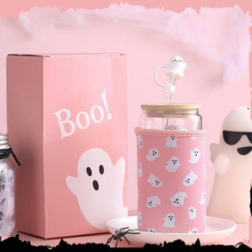 Blushtier 3 Pcs Halloween Ghost Gifts Pink Tumbler Cup Sleeve Gifts Box - Image 2