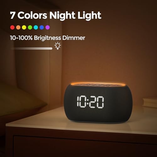 ANJANK Alarm Clock White Noise Sound Machine with Bluetooth Speaker, 21 Soothing Sounds, 7 Night Lights, 0-100% Dimmer/Sleep Timer/Volume Control, Small Design for Kids Adults Sleeping,Bedroom (Black) - Image 7
