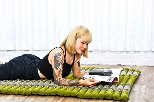 Leewadee - Kapok Roll Mat – Handcrafted Folding Sleep & Relaxation Mattress from Thailand, Ideal as Guest Bed, Camping Mat, Yoga Mat or Traditional Futon, 75 x 39 inches, Green - Image 6