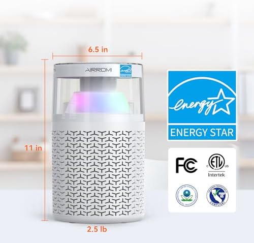 AIRROMI Air Purifiers for Bedroom Home,Up to 658 Ft²,Activated Carbon Filter Cleaner,With Fragrance Sponge for Better Sleep,Night Light,Pet Dander,Allergies,Smoke,Odor,Desktop Air Cleaner A2002 White - Image 7