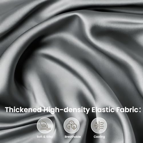 Thickened Satin Pillowcase, Elastic 14 * 22In Pillow Cover for Cervical Pillow or Memory Foam Pillows, Smooth & Soft Hair and Skin Friendly, Standard Size with Zipper Dark Grey - Image 2