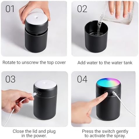 Portable Colorful Cool Mini Humidifier,Aroma Essential USB Personal Desktop Humidifier,. Perfect for Bedroom, Office & Car(300ml, White) (grey) - Image 6