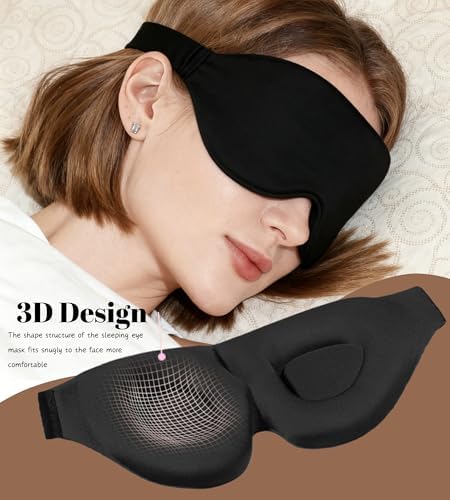 Sleep Mask for Women Men Comfortable Blockout Soft 3D Padded Eye Mask for Sleeping Side Sleeper Friendly Black - Image 2