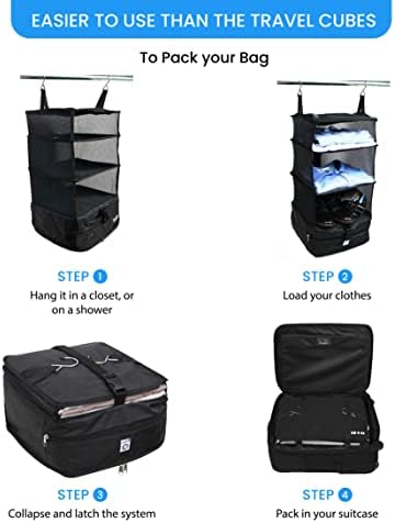 Grand Fusion Stow-N-Go Hanging Travel Shelves, Packing Organizer for Luggage. Carry on Closet for Suitcase. Expandable Packing Cube. Travel Essentials. (Black - L, L = (L) 11.8" x (W) 11.8") - Image 7