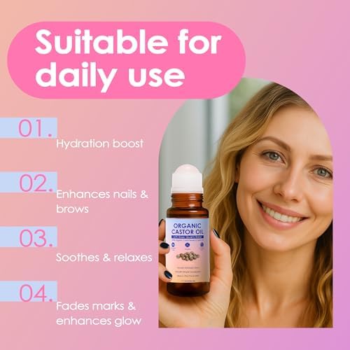 Organic Castor Oil Rose Quartz Roller Ball, Castor Oil Roll-On old-Pressed Pure Organic Golden Castor Oil Roller Ball for Hair Growth, Eyelashes, Eyebrows & Skin, 1.7 fl oz(1) - Image 7