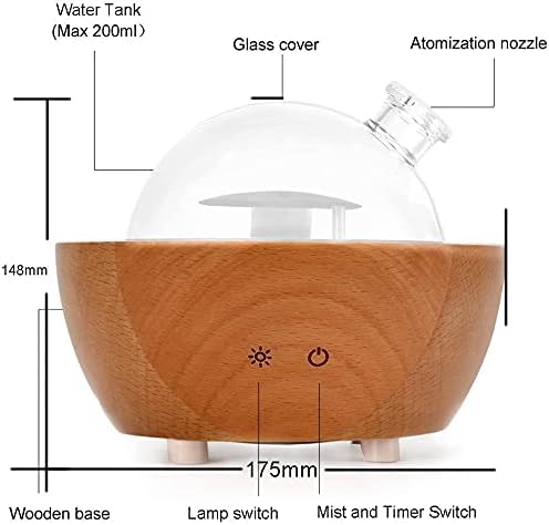 Glass Aromatherapy Essential Oil Diffuser, 200ml Natural Wood Base - Image 6