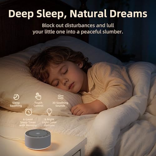 Kipcush White Noise Machine for Baby & Adults, 30 Soothing Sounds, Soft Non-Glare Nursery Lamp, 8 Color Night Lights, Memory Function (Angel V4 Grey, Standard) - Image 2