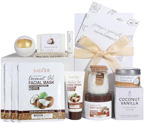 Coconut Spa Gifts for Women Birthday Self Care Kit Mothers Gifts Basket Thank You Relaxing Bath Sets for Moms Friends Co-worker Daughter Girlfriend Grandma Sister Teacher Daughter-in-Law by Unknown