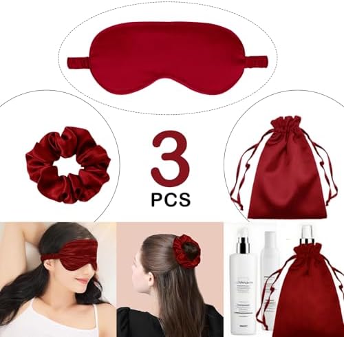 3Pcs Satin Eye Mask Silk Sleep Masks Set Silky Blindfold Eyeshade Blackout Eyes Cover Pouches Bag Scrunchy Wedding Gift - Image 2