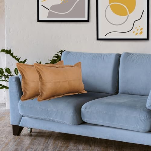 LL LEATHER LOVERS 100% Lambskin Leather Pillow Cover - Sofa Cushion Case - Decorative Throw Covers for Living Room & Bedroom, Gold Antique Box Pack of 2-18X26 Inch - Image 7