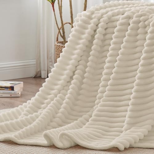 BEDELITE Ribbed Full Size Blanket for Bed, Beige, 84"x90" - Image 6