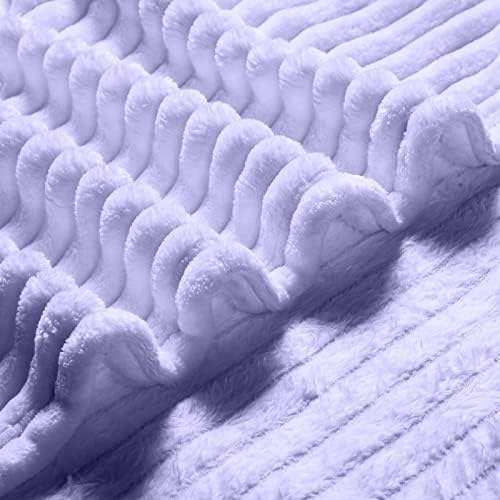 Bnuitland Fleece Throw Blanket for Couch, 300GSM Soft Warm Cozy Fluffy Throw for Adults & Kids, Stripe Pattern, All Season Sofa Bed Blanket for Home Decor, Light Purple 60"x80" - Image 7