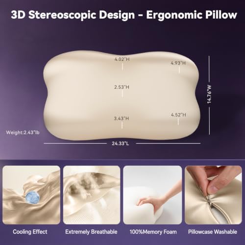 Dayme Cooling Cervical Neck Pillow – Contour Memory Foam Pillow, Champagne - Image 2