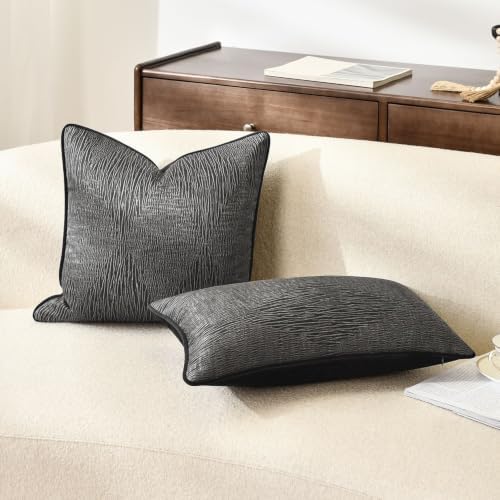 Designer Onyx Black Abstract Texture Throw Pillow Cover, Luxury Pillow Cover for Modern & Classic Home Decor, 20x12 Inch (Single Pack) - Image 7