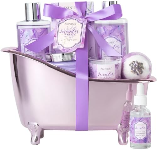 9Pcs Moisturizing Lavender Spa Bath Gifts Set - Spa Gift Baskets for Women by ASINING