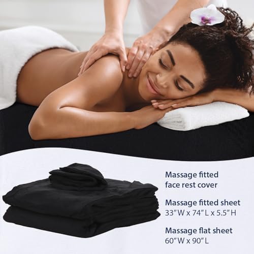 ForPro Luxury TerrySoft 3-Piece Massage Sheet Set, Black, Ultra-Soft, Stain and Wrinkle-Resistant, Includes Flat and Fitted Sheets and Face Rest Cover - Image 6