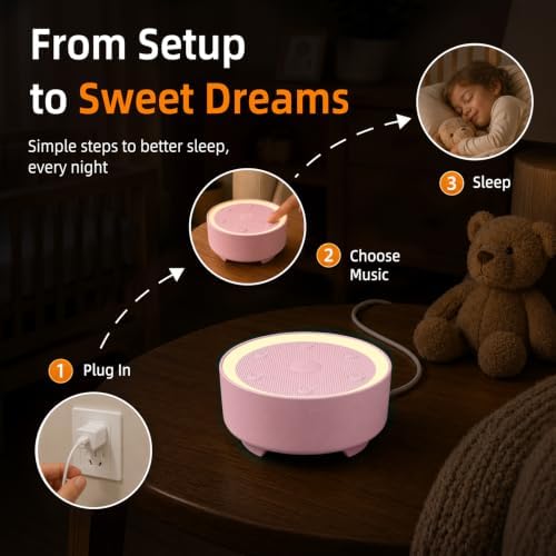Kipcush White Noise Machine for Sleeping, Baby & Adults, High-Fidelity Non-Looping Sounds, Sleep Sound Machine with Dimmable Night Light, USB Powered, Memory Function, Home, Nursery & Travel - Image 7