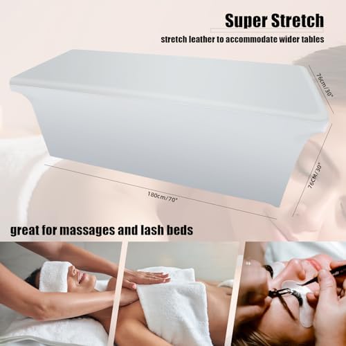 White Lash Bed Cover PU Leather Massage Table Cover Waterproof&Wipeable Protective Cover for Eyelash Extension Bed/Salon Massage Bed/Spa Bed, Odorless and High Elasticity Vegan Lash Bed Topper(6FT) - Image 2