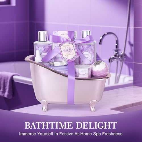 9Pcs Moisturizing Lavender Spa Bath Gifts Set - Spa Gift Baskets for Women - Image 5