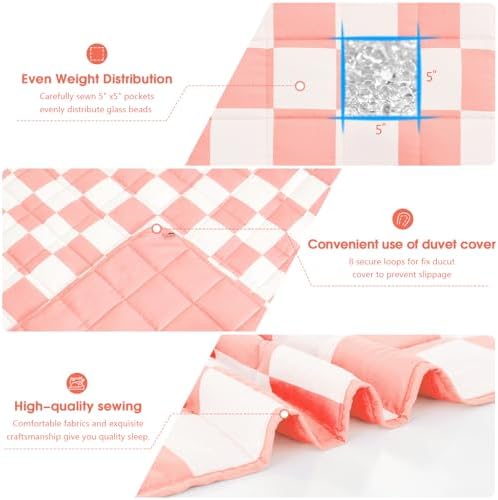 Weighted Blanket for Adults 20lbs, 88"x104", King Size Cooling Heavy Blanket for 180-220lbs, Microfiber Soft Big Blankets Weighted Comforter, Pink Checkered - Image 5